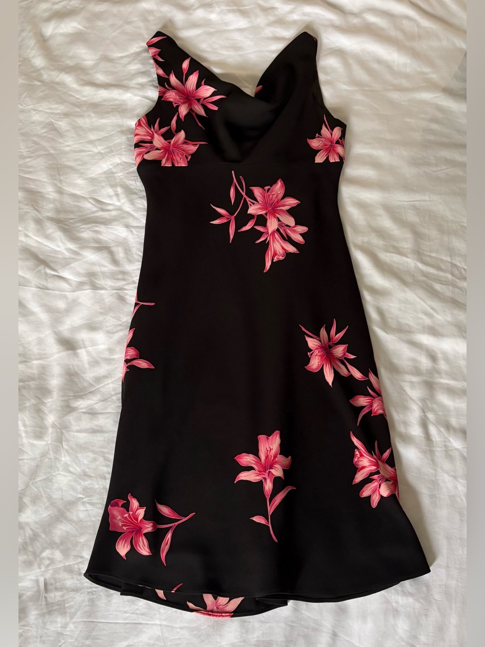 Jones Wear Black Cowl Neck Dress with Pink Floral Print